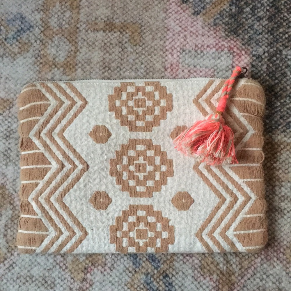 Woven Tassel Zip Top Clutch/Accessory Pouch